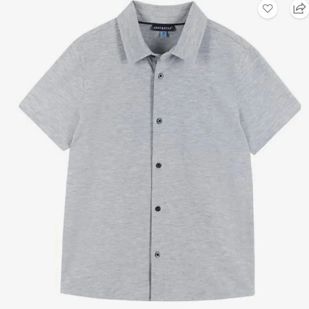 Andy & Evan Light Gray short sleeve button up knit shirt NWT size 10